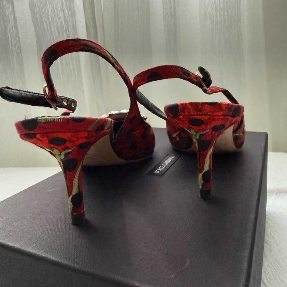Dolce & Gabbana Red Polka Dot Embellished Heels size 7 - Picture 6 of 12